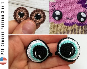 Crochet eyes pattern, eyes for amigurumi toys, 3 in 1 Toys crochet patterns