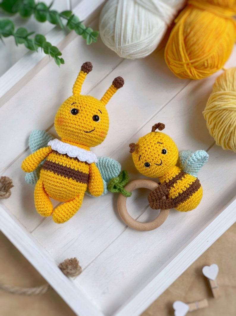 CROCHET PATTERN Bee Rattle, Crochet Baby Rattle Bumblebee, Crochet Toy ...