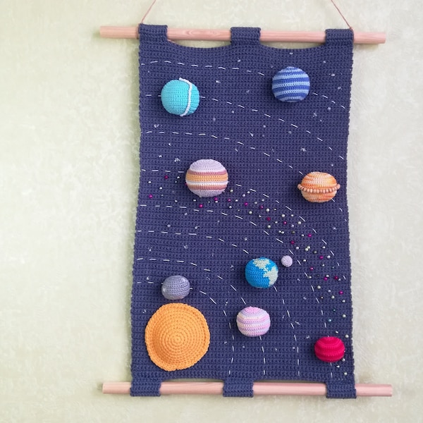 Crochet Space Pattern, Wall hanging decor Solar system, Toys crochet patterns