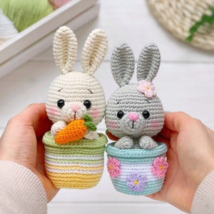 Crochet PATTERN SET Amigurumi Easter animals in pots: bunny, sheep, chick. Easter decoration PDF easy crochet pattern, Amigurumi and rattles image 3