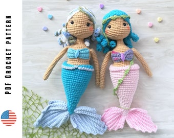 Crochet mermaid doll pattern, amigurumi doll Marina, Toys crochet patterns