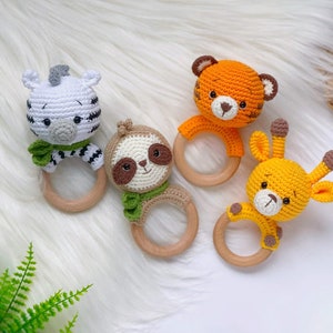 SET of 4 Crochet PATTERN Baby Rattles – Safari Animals Giraffe, Sloth ...