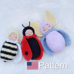 Crochet Bug toy pattern PDF, bee toy amigurumi, Amigurumi pattern, Amigurumi butterfly, ladybug toy, Toy crochet, Pajamas, Lovey patterns