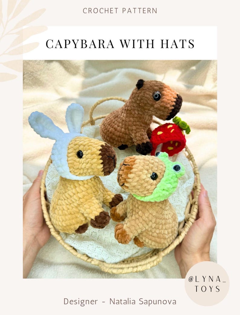 Virkmönster KAPYBARAN MED HATTAR / amigurumi kapybara / virkmönster plyschleksak / pysselleksaker handledning kapybara / Mönster amigurumi plysch bild 4