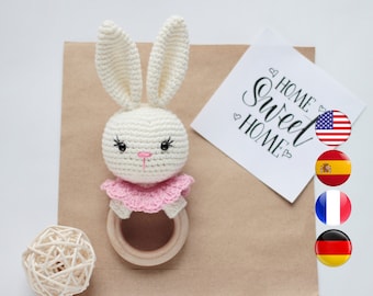 CROCHET PATTERN bunny baby rattle, Easy crochet baby rattle PDF, Bunny or rabbit rattle tutorial, Amigurumi animals, Amigurumi and rattles