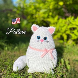 Crochet pattern white cat. Crochet cat amigurumi pattern. Crochet patterns toy