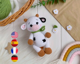 CROCHET PATTERN amigurumi cow, Amigurumi farm animals pattern PDF, Easy crochet pattern animal toy for beginners, Amigurumi and rattles