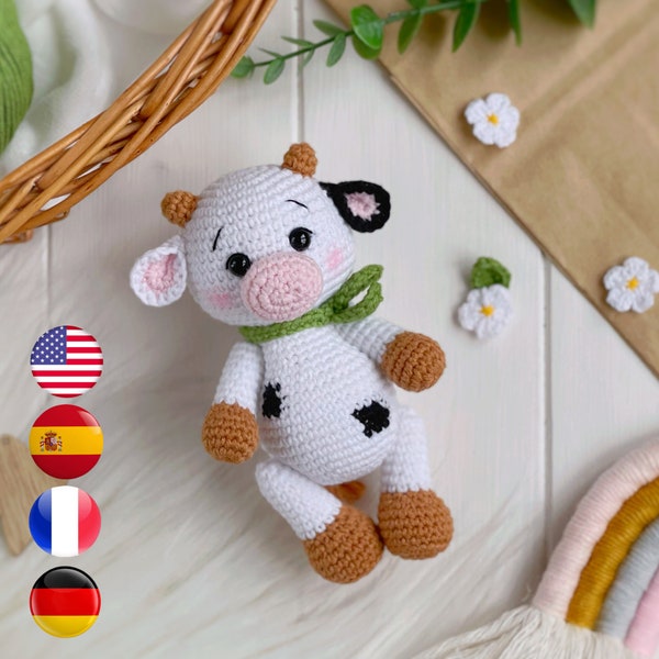 CROCHET PATTERN amigurumi cow, Amigurumi farm animals pattern PDF, Easy crochet pattern animal toy for beginners, Amigurumi and rattles