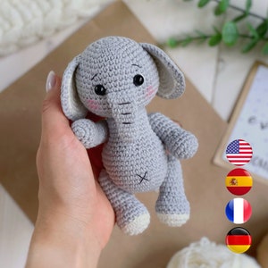 Amigurumi elephant PDF crochet pattern, Safari amigurumi animal pattern, Easy crochet toy tutorial for beginners, Amigurumi and rattles
