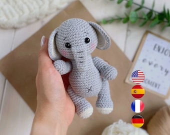 Amigurumi elephant PDF crochet pattern, Safari amigurumi animal pattern, Easy crochet toy tutorial for beginners, Amigurumi and rattles