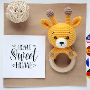 CROCHET PATTERN giraffe baby rattle, Easy crochet pattern, Amigurumi safari animals tutorial, How to crochet rattle, Amigurumi and rattles