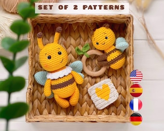 HÄKELMUSTER: Amigurumi Hummel Spielzeug + Rassel Biene, Amigurumi Tiere häkeln, Einfache Anleitung in Englisch Pdf, Amigurumi und Rasseln