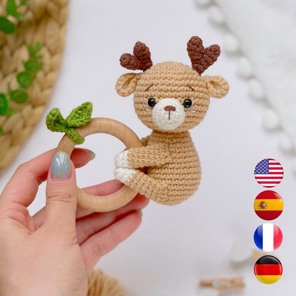 CROCHET PATTERN rattle deer, Amigurumi forest animal pattern, PDF crochet baby toy pattern, Crochet deer pattern, Amigurumi and rattles