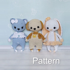 Crochet pet toy pattern PDF, animal toy amigurumi, Amigurumi pet pattern, Amigurumi rabbit, cat toy, Toy crochet, Pajamas, Lovey patterns