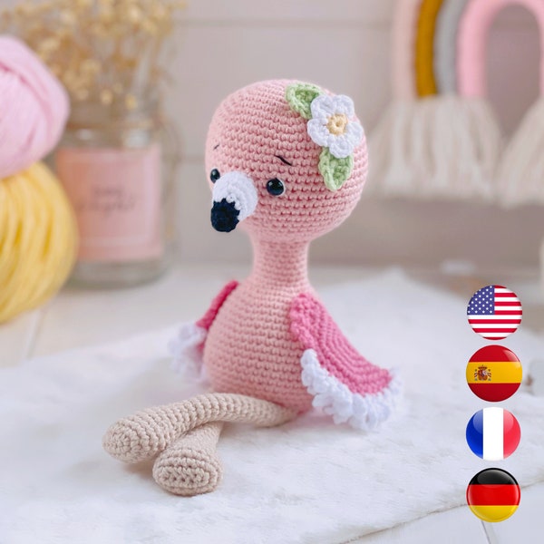 Crochet pattern flamingo amigurumi, Safari amigurumi animal or bird, Easy crochet bird pattern, crochet tutorial PDF, Amigurumi and rattles