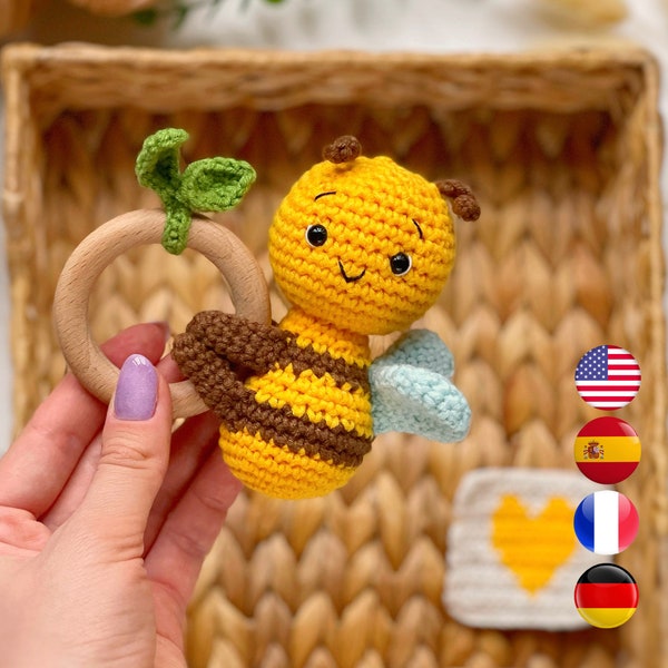 HÄKELANLEITUNG Bienenrassel, Babyrassel Hummel, Häkeltier für Babymobile, Beißring PDF Anleitung, Amigurumi und Rasseln