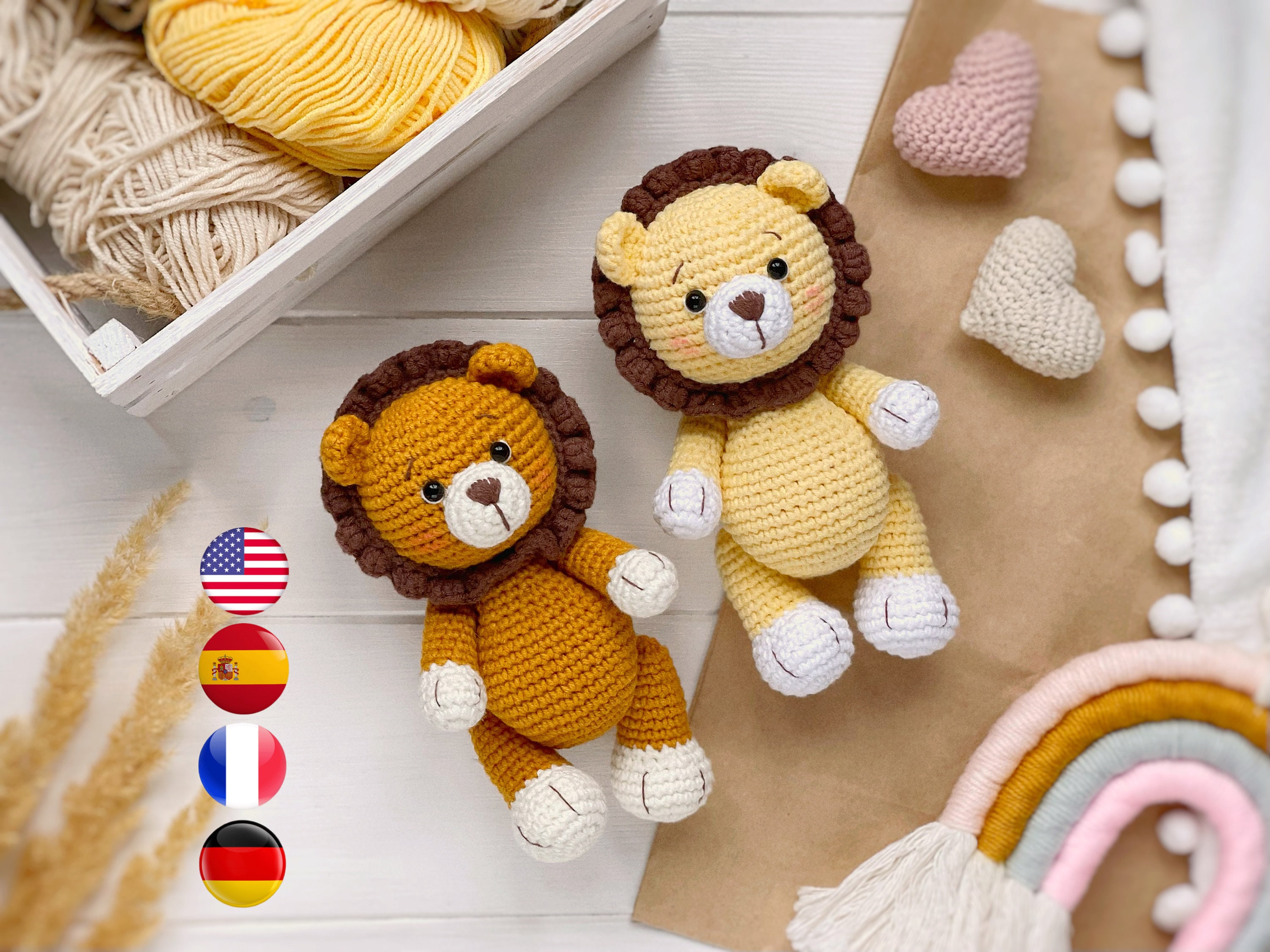 あみぐるみかぎ針編みパターン PDF ライオンのロリー、あみぐるみ簡単