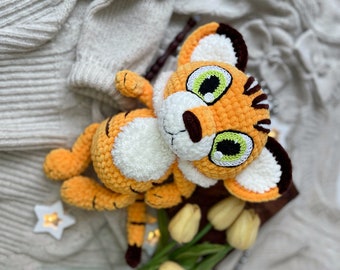 Virkmönster tiger / stora ögon / amigurumi tiger handledning på engelska / söt tiger / leksaksgrejer handledning / Mönster amigurumi plysch