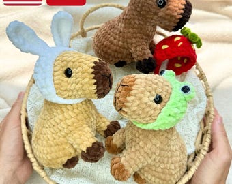 Crochet pattern CAPYBARA WITH HATS / amigurumi capybara / crochet pattern plush toy / stuff toys tutorial capybara / Pattern amigurumi plush