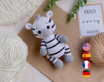 Amigurumi zebra crochet pattern PDF, Safari amigurumi animals, Easy crochet toy pattern, Amigurumi horse for beginner, Amigurumi and rattles