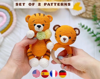 Crochet PATTERNS SET tiger: amigurumi + rattle, Crochet tiger pattern, Amigurumi safari animals PDF, Rattle pattern, Amigurumi and rattles