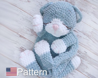 Crochet comforter cat pattern PDF, comforter toy amigurumi, Amigurumi Cuddle cat pattern, mini Blanket toy,  Lovey patterns