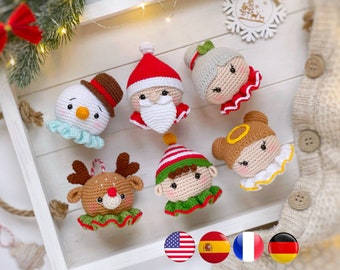 Crochet PATTERN Christmas decoration: Santa, Mrs Claus, Elf, Angel, Reindeer, Snowman; Christmas ornaments pattern, Amigurumi and rattles