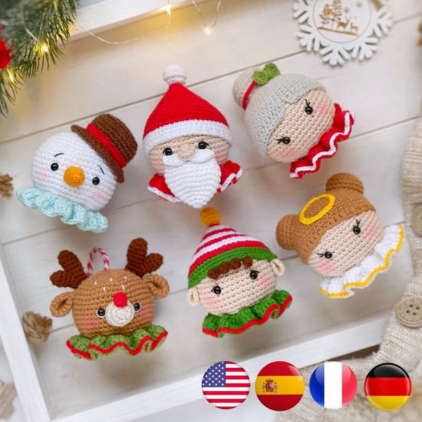 Häkelanleitung Weihnachtsdekoration: Weihnachtsmann, Weihnachtsmann, Elfe, Engel, Rentier, Schneemann; Weihnachtsornamente Muster, Amigurumi und Rasseln