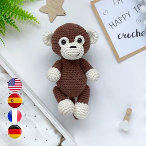 Amigurumi MONKEY PDF crochet pattern, Safari amigurumi animal pattern, Easy crochet toy tutorial, Monkey  beginners, Amigurumi and rattles