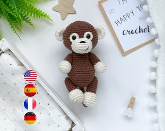 Amigurumi MONKEY PDF crochet pattern, Safari amigurumi animal pattern, Easy crochet toy tutorial, Monkey  beginners, Amigurumi and rattles