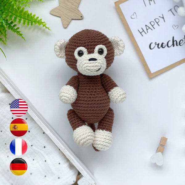 Amigurumi MONKEY PDF crochet pattern, Safari amigurumi animal pattern, Easy crochet toy tutorial, Monkey débutants, Amigurumi et hochets