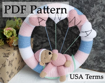 PATTERN Wall decor in the nursery, Baby girl door wreath, Door wreath crocheted with name for nursery, Personalized gift, Cute toys patterns