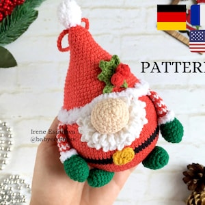 Santa gnomes amigurumi pattern christmas ornaments tree. Crochet santa gnome patterns christmas decor. Gnome Amigurumi toy pattern