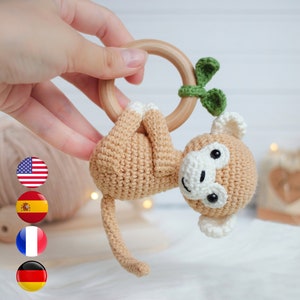 CROCHET PATTERN monkey rattle PDF, Monkey crochet pattern, Amigurumi safari animal, Easy crochet baby rattle tutorial, Amigurumi and rattles