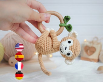 CROCHET PATTERN monkey rattle PDF, Monkey crochet pattern, Amigurumi safari animal, Easy crochet baby rattle tutorial, Amigurumi and rattles