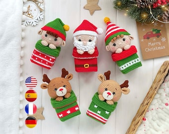 CROCHET PATTERN Christmas ornaments gift boxes: Santa Claus, Elf, Reindeer. Christmas amigurumi decoration pattern PDF, Amigurumi and rattle