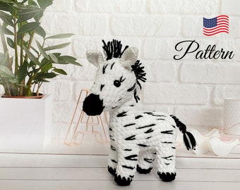 Crochet pattern zebra toy. Crochet animals amigurumi pattern. Crochet patterns toy