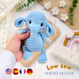 Amigurumi elephant CROCHET PATTERN, Low sew pattern plushies amigurumi, Crochet safari animals tutorial for beginners, Amigurumi and rattles