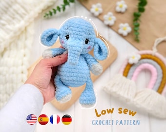 Amigurumi elephant CROCHET PATTERN, Low sew pattern plushies amigurumi, Crochet safari animals tutorial for beginners, Amigurumi and rattles
