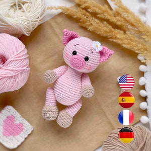WZÓR SZYDEŁKOWY amigurumi świnka, PDF Wzór amigurumi zwierzę hodowlane, Łatwy wzór na szydełkową świnkę, Samouczek na szydełkową zabawkę, Amigurumi i grzechotki