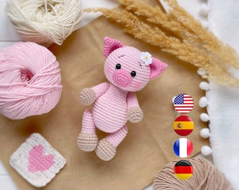 CROCHET PATTERN amigurumi pig, PDF Amigurumi pattern farm animal, Crochet piggy easy pattern, Crochet toy tutorial, Amigurumi and rattles