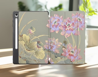 Elegant Lotus Samsung Tab Case A11 Fe A9 A8 A7 S11 Ultra S10 S9 S8 S7 S6 S4 Plus S3 S2 Lite Android Tablet Folio Cover with Stand Botanical