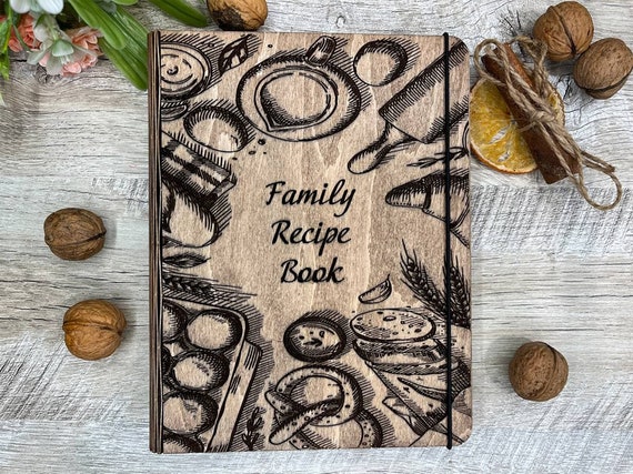 Personalized Wooden Blank Recipe Book Wooden Cookbook Blank Recipe Binder  Gift Custom Recipe Journal Wooden Family Book Wedding Gift