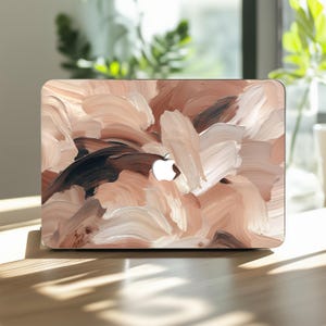Abstrakt beige penseldrag MacBook Air-skal 13 13,3 13,6 tum Pro 14 15 16 tum M4 M1 Apple-skyddsfodral 2025 2017 A3403 A1708 Flickigt design