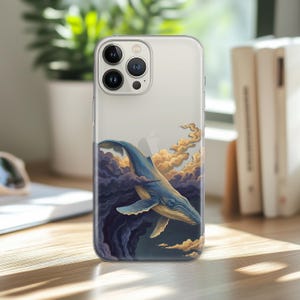 Flygande val i moln iPhoneskal 17 Air 16 Pro Max 17e 16e 15 Plus 14 13 12 Mini 11 X SE Apple Bumper Cover Samsung Ultra Dreamy Aesthetic