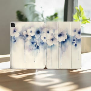 Anemone Flower iPad Air 11 Case A16 2025 2020 Blue Pro 13 inch M3 M4 12.9 10.9 10.2 9.7&quot; Floral Cover Mini 7 6 5 4 10th 9th Gen Watercolor