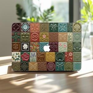 Funda para MacBook con diseño de azulejos de cerámica para Air de 13,3, 13,6, 13 y 14 pulgadas, Pro de 15 y 16 pulgadas, M5, M4, MAX, ULTRA, Apple Slim Cover 2026 2021 A2681 A3403, Mosaico Vintage