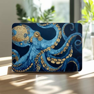Coque rigide bleue à motif pieuvre pour MacBook Air 13 pouces et Mac Pro 14 et 16 pouces (M1, M2, M3, M4) - Modèles 2025, 2024, 2022 et 2017 (A2918, A3186, A3113)