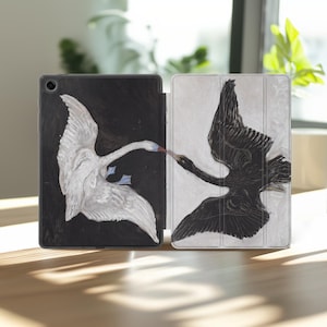 Custodia Swan per Samsung Tab S11 S10 S9 Ultra S8 Lite S7 Fe S5e S4 Plus S3 S2 A11 A9 A8 A7, cover per tablet Android con porta penna, colore bianco e nero.