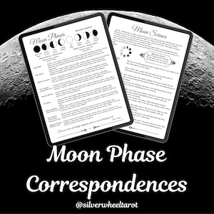 Moon Phases Correspondence Grimoire Pages | Moon BOS Witchcraft 101 Printable | Size 8.5 x 11 .pdf